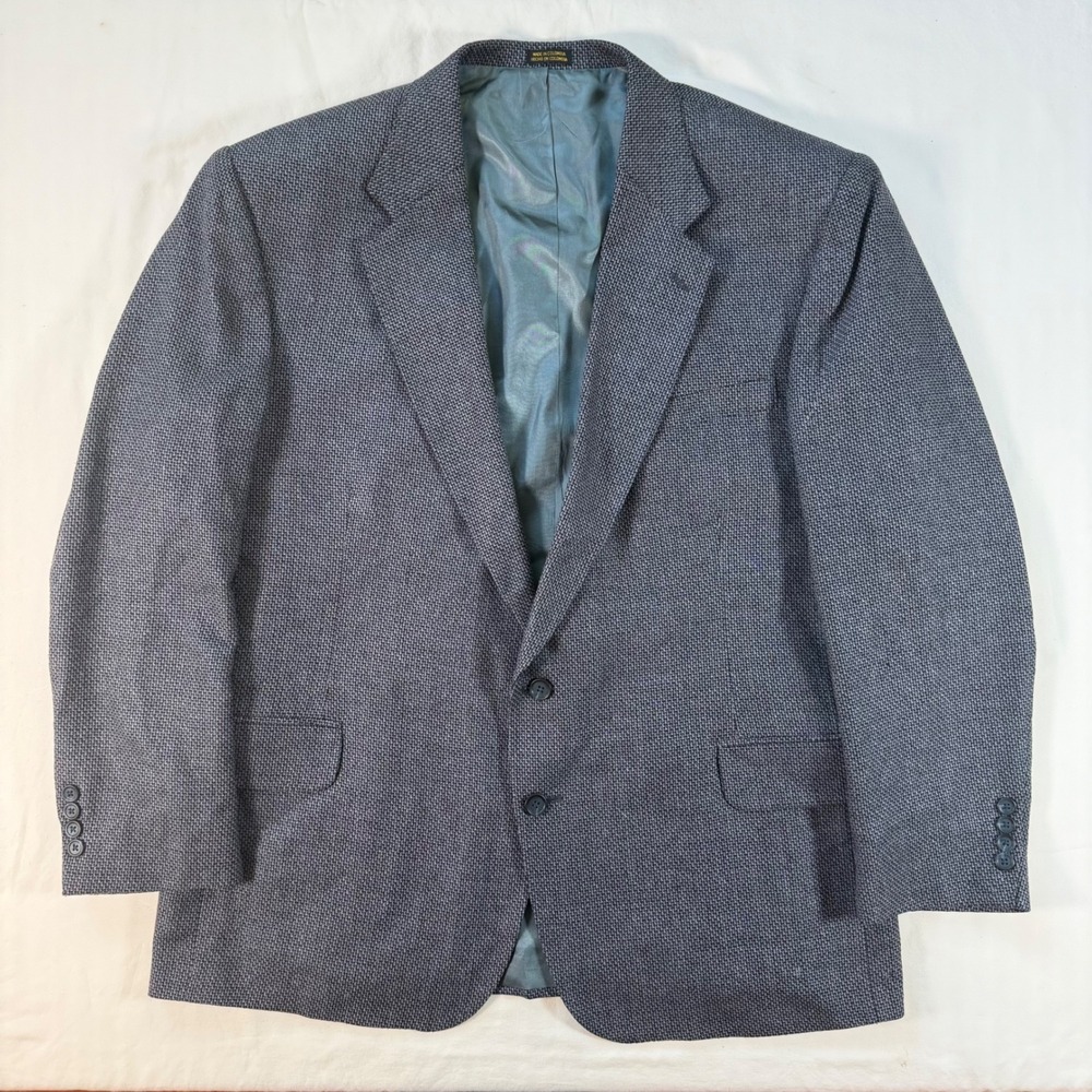 Silk Worsted Wool Blazer Sport Coat Grey Blue Stafford Men's Textured 2-Button